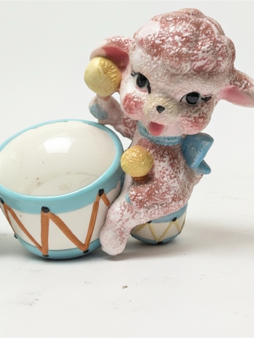 Lamb With Drum Baby Planter Blue Pink yellow Napcoware C8030 Japan Kitschy